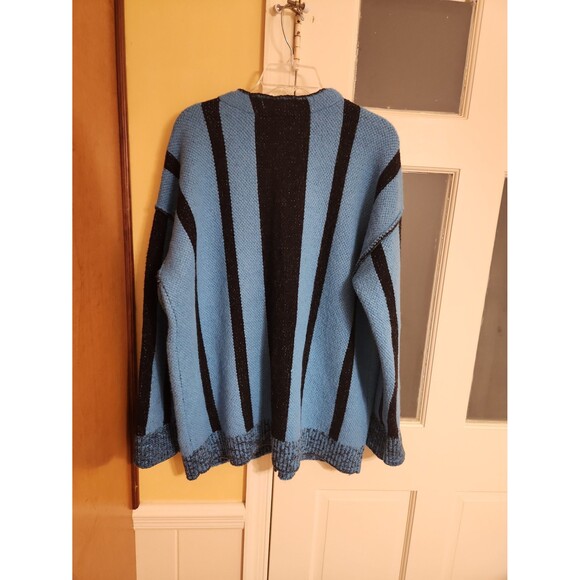 Free People Stateside Laguna Blue & Black Knit Striped Cardigan Buttons Size M - Picture 9 of 9